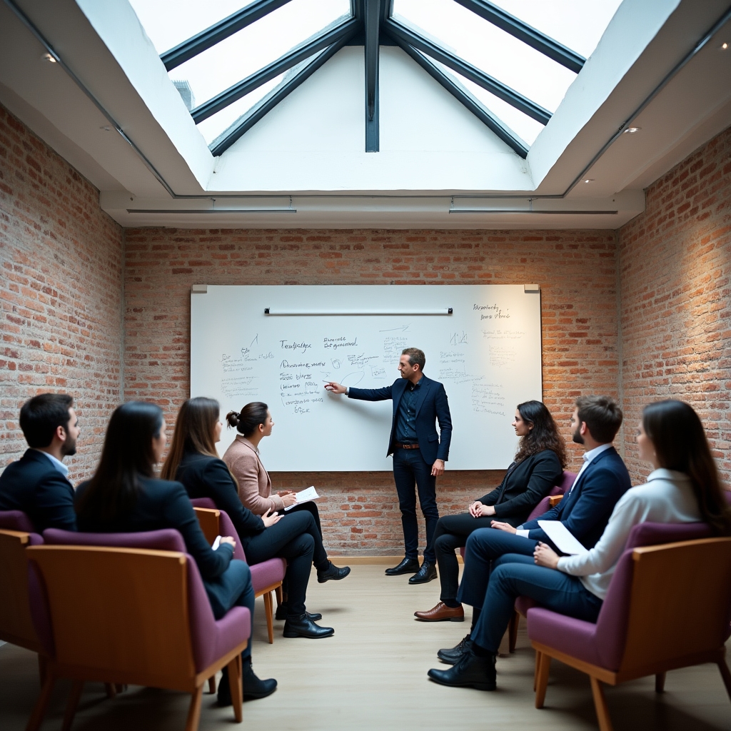 Participants in a group learning session at Caplenorio Amsterdam