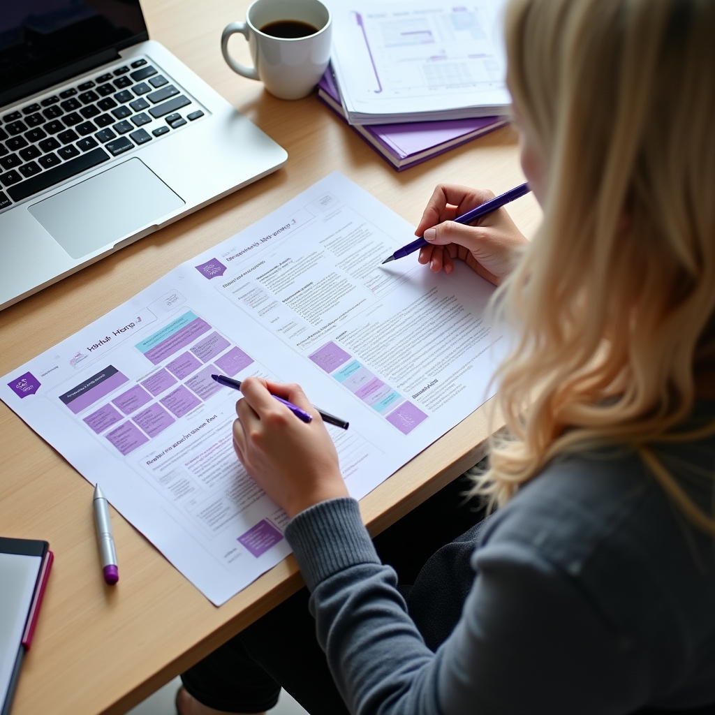 Participant working through Caplenorio practice materials at a desk